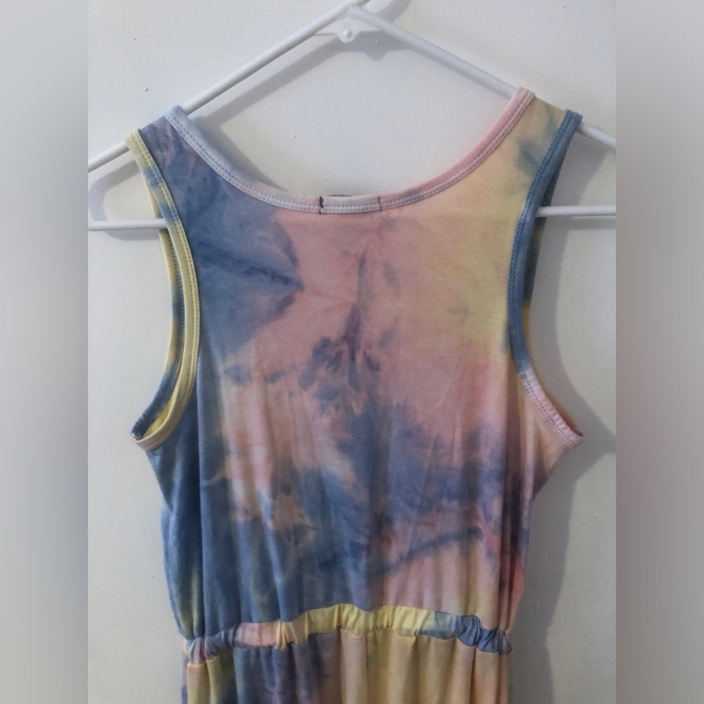 Tie Dye Pastel Multi Color Comfy Soft Jumpsuit with Tie Waist Pockets size Small - Picture 8 of 10